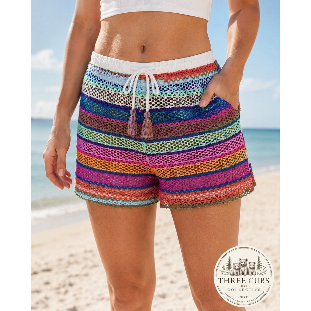 No Boundaries Y2K Crochet Mesh Swim Cover Up Shorts Small NWT Coastal Boho Color